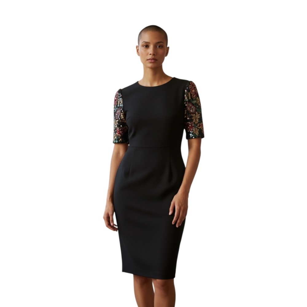 Nah Nah Vintage black dress with sequins Sleeves, Size‎ 6P - Picture 2 of 12